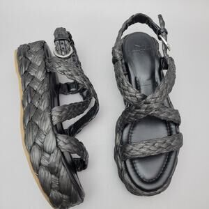 Marc Fisher Genie Black Braided Espadrille Platform Sandals Women’s Size 9.5